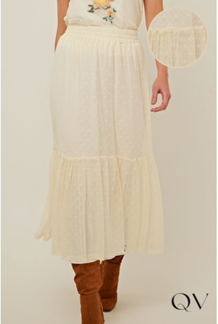 SAIA RETA EM TULE BORDADO OFF WHITE - LINDA DE MORRER