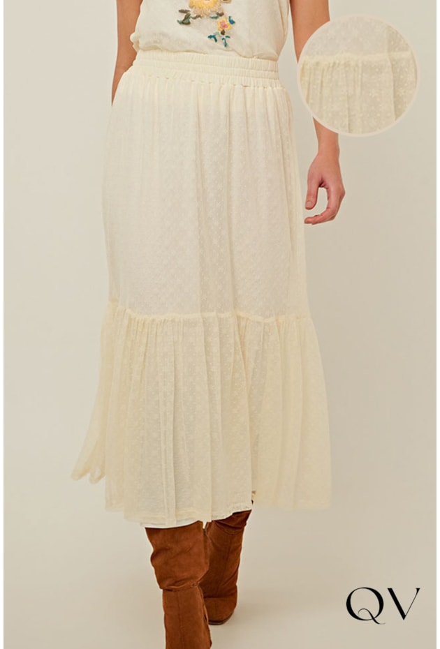 SAIA RETA EM TULE BORDADO OFF WHITE - LINDA DE MORRER