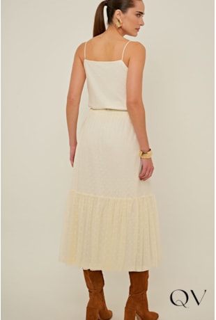 SAIA RETA EM TULE BORDADO OFF WHITE - LINDA DE MORRER