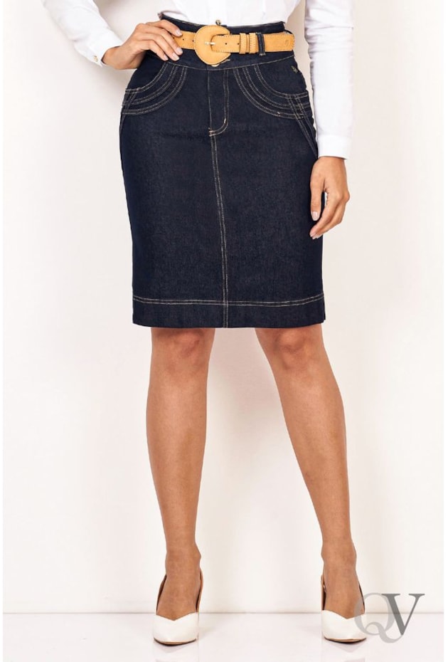 SAIA RETA JEANS BLACK CINTO DE COURO - VIA TOLENTINO SAIA RETA JEANS BLACK CINTO DE COURO - VIA TOLENTINO