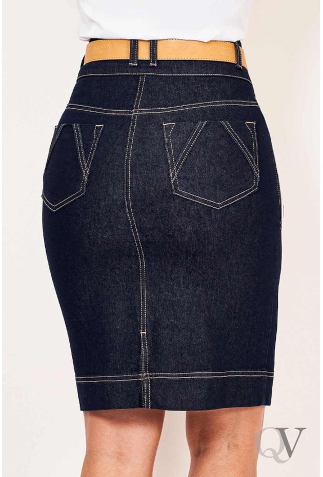 SAIA RETA JEANS BLACK CINTO DE COURO - VIA TOLENTINO SAIA RETA JEANS BLACK CINTO DE COURO - VIA TOLENTINO