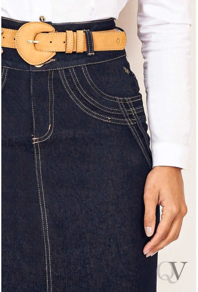 SAIA RETA JEANS BLACK CINTO DE COURO - VIA TOLENTINO SAIA RETA JEANS BLACK CINTO DE COURO - VIA TOLENTINO