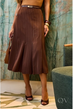 SAIA RISCA DE GIZ EM ALFAIATARIA MARROM - LUZIA FAZZOLLI