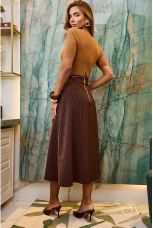 SAIA RISCA DE GIZ EM ALFAIATARIA MARROM - LUZIA FAZZOLLI