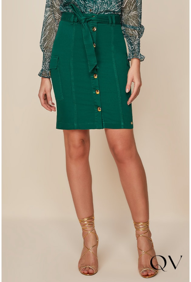SAIA SARJA COM BOTÕES VERDE - TITANIUM JEANS SAIA SARJA COM BOTÕES VERDE - TITANIUM JEANS