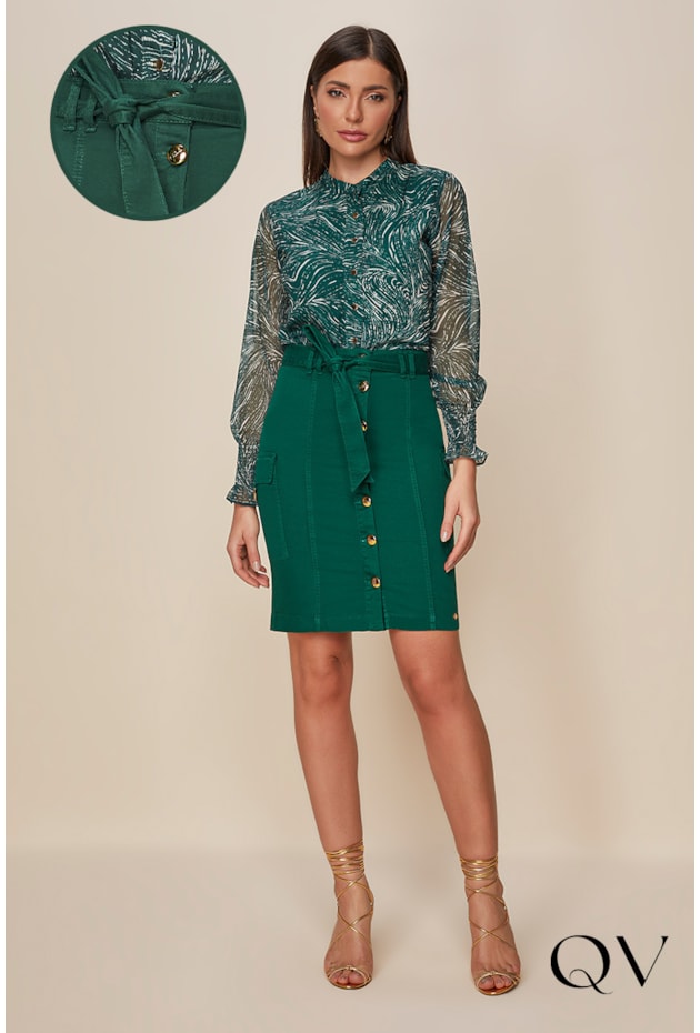 SAIA SARJA COM BOTÕES VERDE - TITANIUM JEANS SAIA SARJA COM BOTÕES VERDE - TITANIUM JEANS