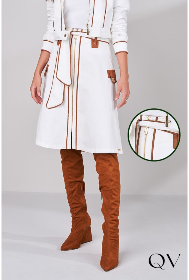 SAIA SARJA COM VIVO BRANCO - TITANIUM JEANS SAIA SARJA COM VIVO BRANCO - TITANIUM JEANS