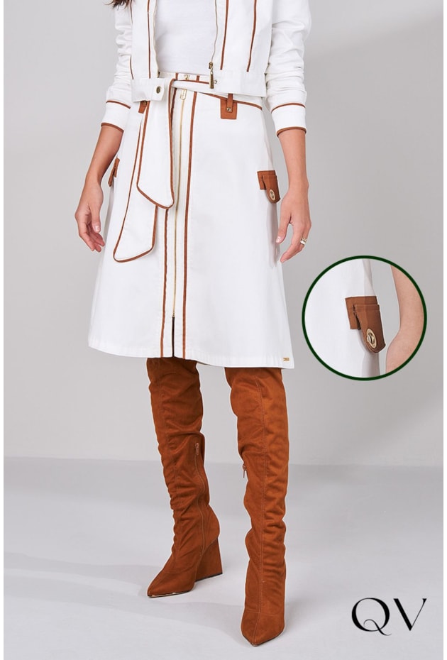 SAIA SARJA COM VIVO BRANCO - TITANIUM JEANS SAIA SARJA COM VIVO BRANCO - TITANIUM JEANS