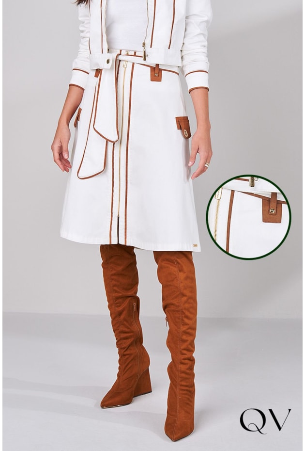 SAIA SARJA COM VIVO BRANCO - TITANIUM JEANS SAIA SARJA COM VIVO BRANCO - TITANIUM JEANS
