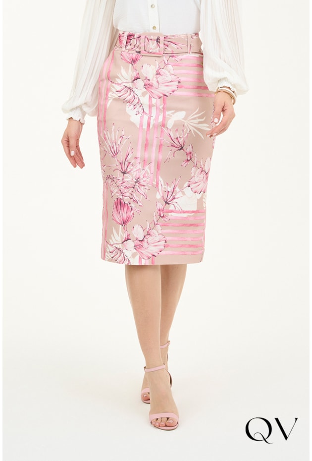 SAIA SARJA ESTAMPADO FLORAL BEGE - VIA TOLENTINO SAIA SARJA ESTAMPADO FLORAL BEGE - VIA TOLENTINO