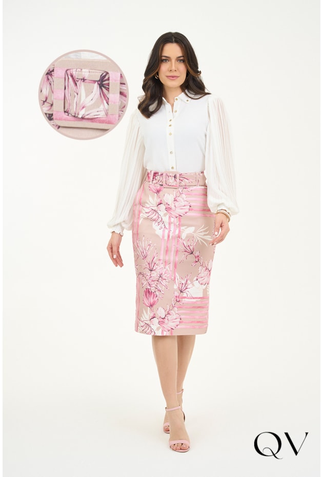 SAIA SARJA ESTAMPADO FLORAL BEGE - VIA TOLENTINO SAIA SARJA ESTAMPADO FLORAL BEGE - VIA TOLENTINO