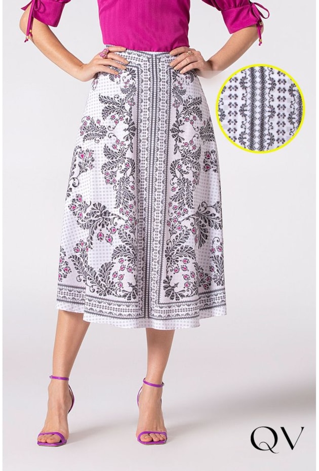 SAIA SARJA ESTAMPADO FOLHAGENS - LAURA ROSA SAIA SARJA ESTAMPADO FOLHAGENS - LAURA ROSA