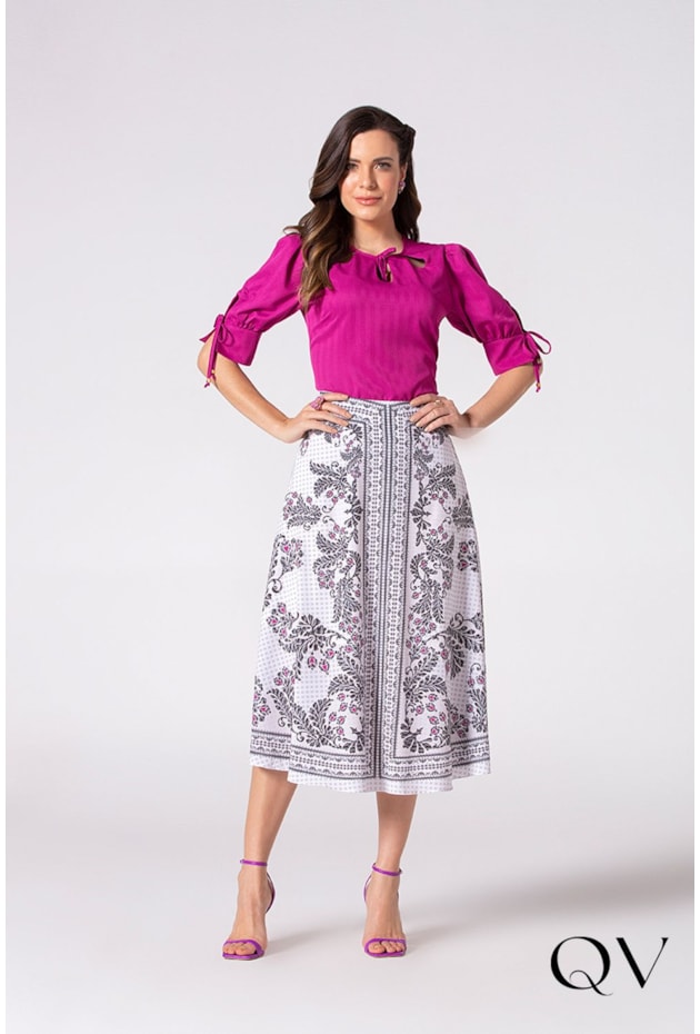 SAIA SARJA ESTAMPADO FOLHAGENS - LAURA ROSA SAIA SARJA ESTAMPADO FOLHAGENS - LAURA ROSA