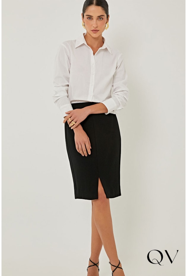 SAIA SLIM EM ALFAIATARIA PRETO - LINDA DE MORRER SAIA SLIM EM ALFAIATARIA PRETO - LINDA DE MORRER