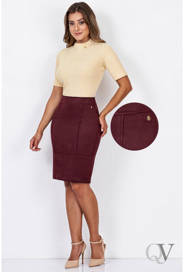 SAIA SUEDE RECORTES A FIO MARSALA - VIA TOLENTINO SAIA SUEDE RECORTES A FIO MARSALA - VIA TOLENTINO