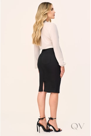 SAIA TRADICIONAL DENIM EM SARJA PRETO - LAURA ROSA