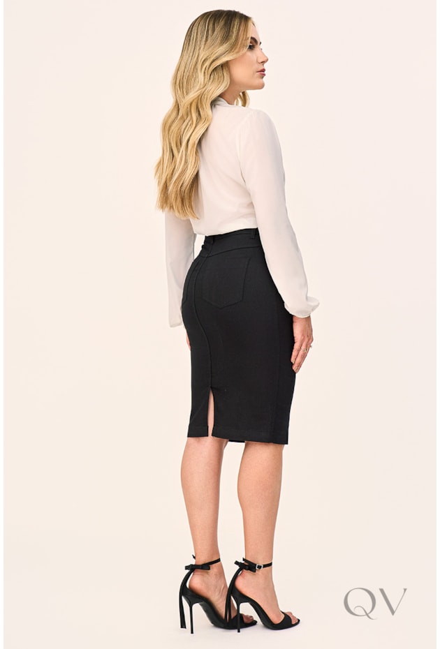 SAIA TRADICIONAL DENIM EM SARJA PRETO - LAURA ROSA