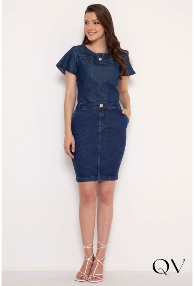 SAIA TRADICIONAL JEANS BOLSO FACA - LAURA ROSA SAIA TRADICIONAL JEANS BOLSO FACA - LAURA ROSA