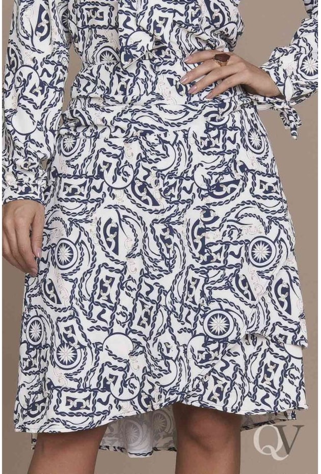 SAIA TRANSPASSADA E BARRADO ASSIMÉTRICO ESTAMPADO - TITANIUM JEANS SAIA TRANSPASSADA E BARRADO ASSIMÉTRICO ESTAMPADO - TITANIUM JEANS