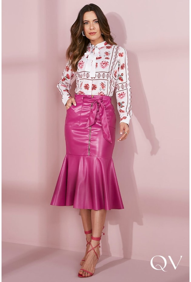 SAIA TROMPETE COURO SINTÉTICO FÚCSIA - JANY PIM SAIA TROMPETE COURO SINTÉTICO FÚCSIA - JANY PIM