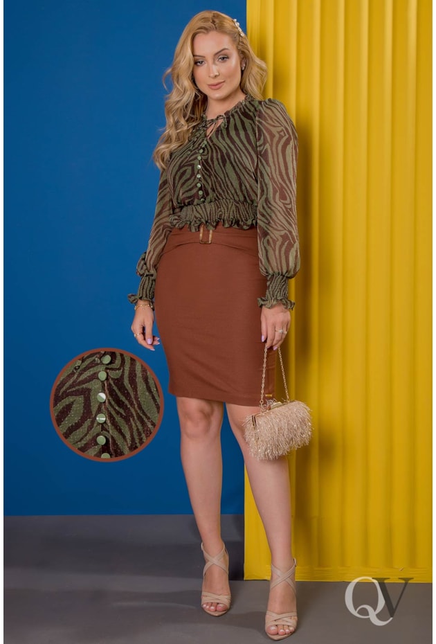 SAIA VISCOLINHO FAIXA MARROM - PURO SHARMY SAIA VISCOLINHO FAIXA MARROM - PURO SHARMY