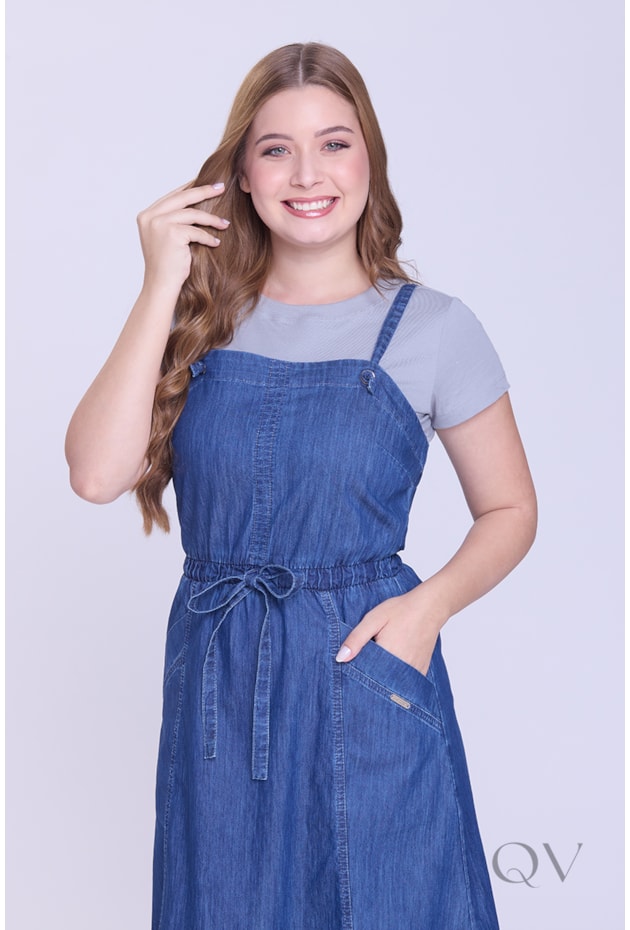 SALOPETE COM ALÇAS EM JEANS CLARO - HAPUK