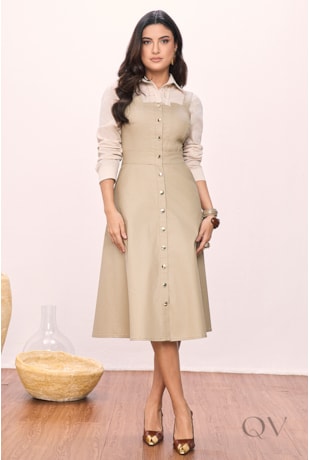 SALOPETE GODÊ COM BOTÕES EM RESINADA BEGE - TITANIUM JEANS