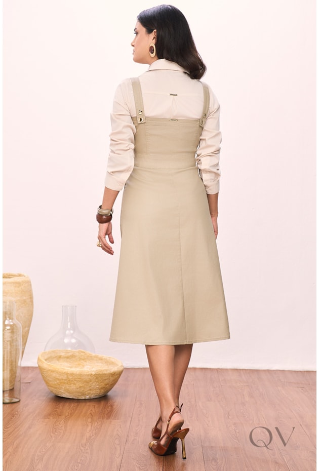 SALOPETE GODÊ COM BOTÕES EM RESINADA BEGE - TITANIUM JEANS