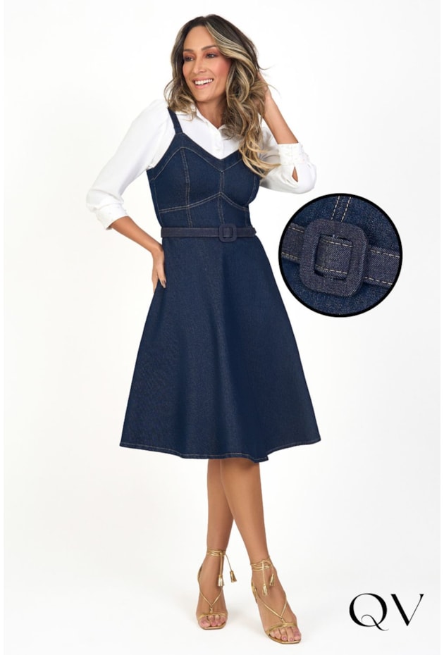 SALOPETE JEANS COM CINTO ENCAPADO - VIA TOLENTINO SALOPETE JEANS COM CINTO ENCAPADO - VIA TOLENTINO