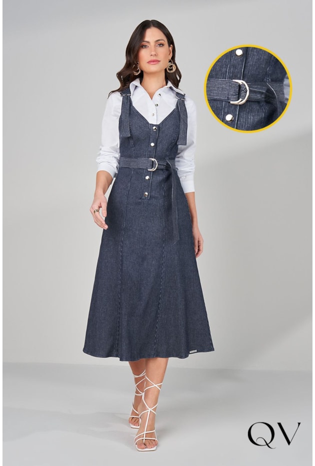 SALOPETE JEANS COTELE COM FAIXA - TITANIUM JEANS SALOPETE JEANS COTELE COM FAIXA - TITANIUM JEANS