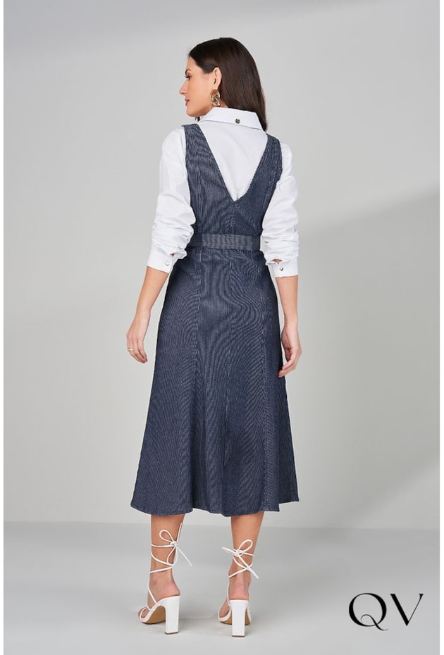 SALOPETE JEANS COTELE COM FAIXA - TITANIUM JEANS SALOPETE JEANS COTELE COM FAIXA - TITANIUM JEANS