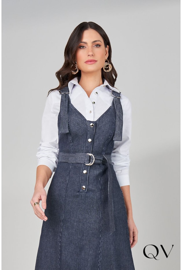 SALOPETE JEANS COTELE COM FAIXA - TITANIUM JEANS SALOPETE JEANS COTELE COM FAIXA - TITANIUM JEANS