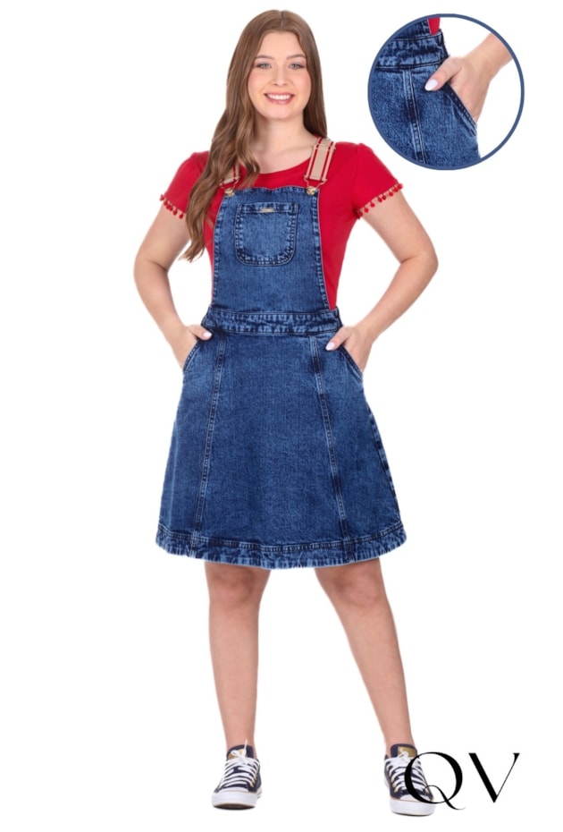 SALOPETE MIDI EM JEANS AZUL ESCURO - HAPUK