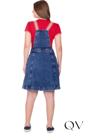 SALOPETE MIDI EM JEANS AZUL ESCURO - HAPUK