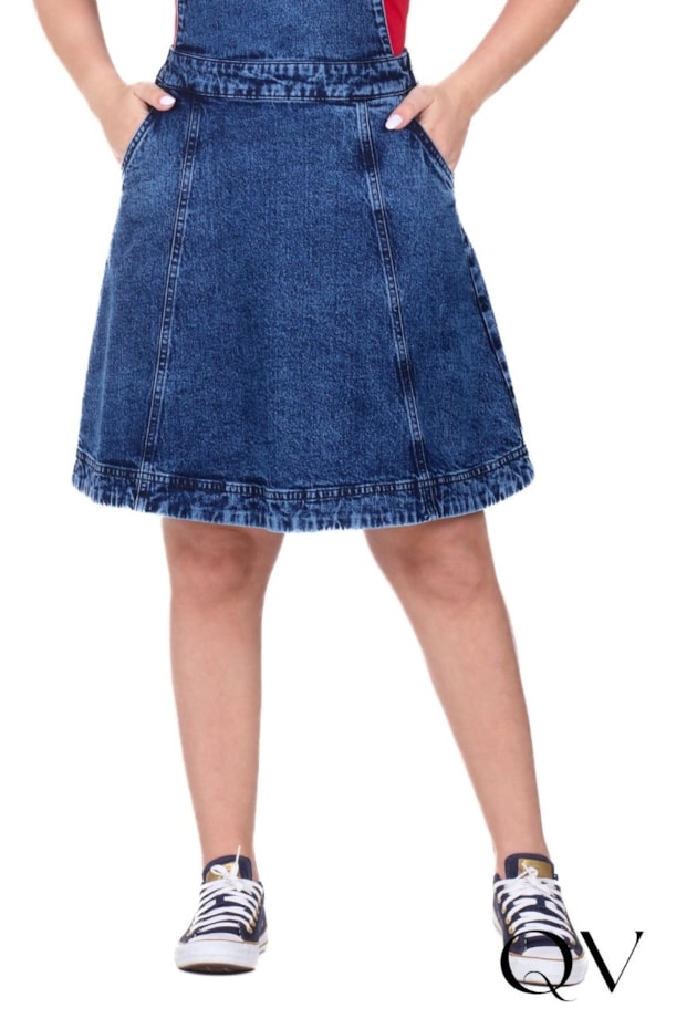 SALOPETE MIDI EM JEANS AZUL ESCURO - HAPUK
