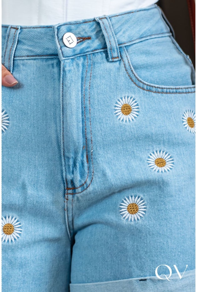 Trama Jeans Feminino Short Jeans Com Bordado Short Jeans Com