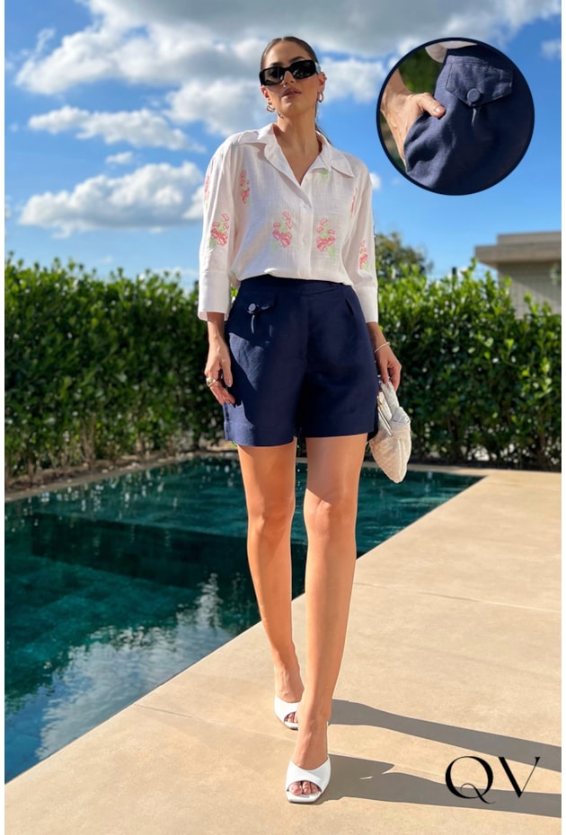 SHORT LINHO COM LAPELA MARINHO - LUZIA FAZZOLLI