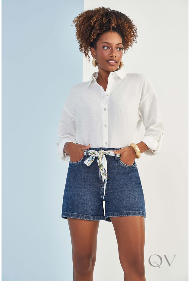 SHORTS BOYFRIEND EM JEANS ESCURO - DOCE TRAMA