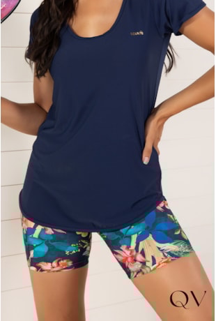 SHORTS COM BOLSO FLORAL MARINHO - LEKAZIS