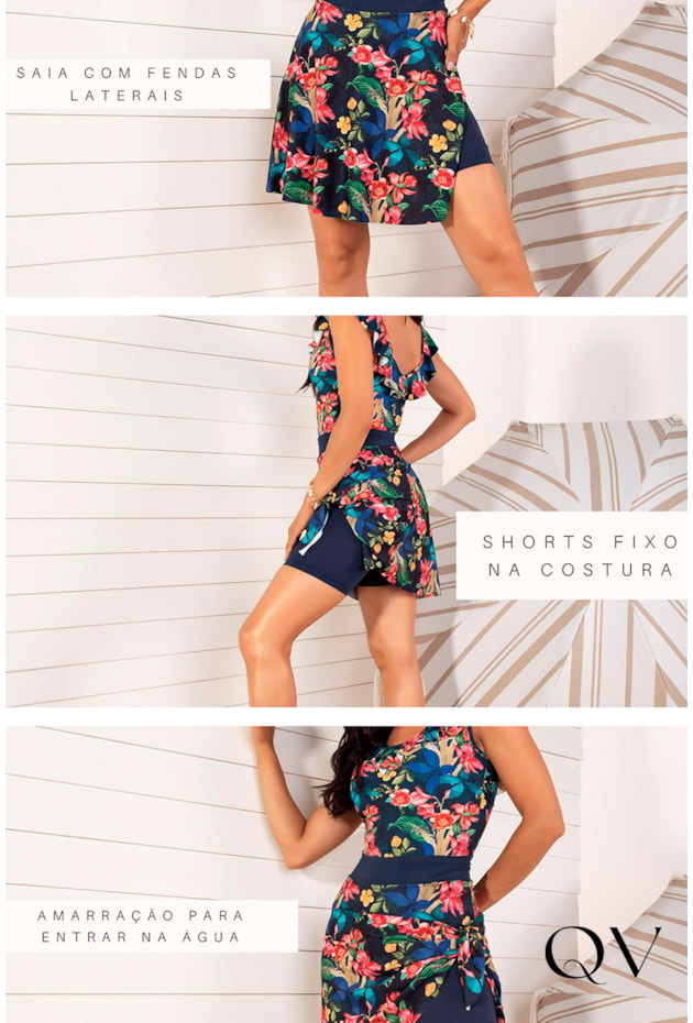 SHORTS SAIA FLORAL MARINHO - LEKAZIS