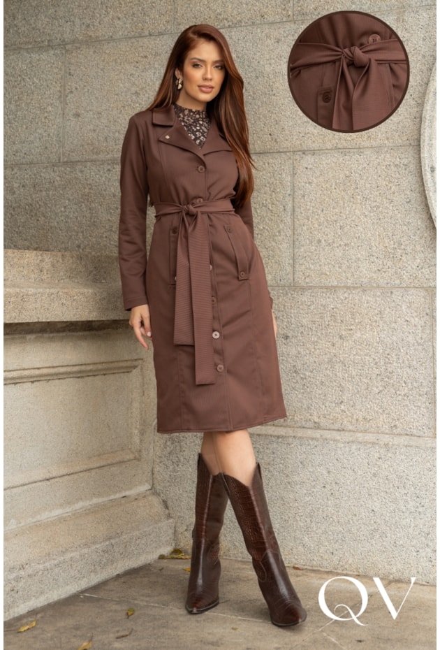 Sobretudo Em Fendi Alfaiataria Marrom Jany Pim QVestido Moda