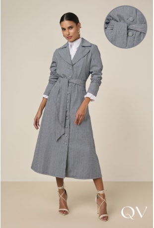 SOBRETUDO EM JEANS COM BOTÕES LISTRADO - TITANIUM JEANS SOBRETUDO EM JEANS COM BOTÕES LISTRADO - TITANIUM JEANS