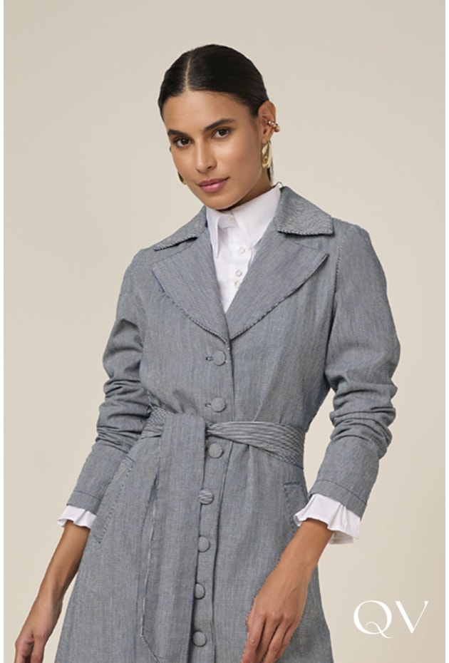 SOBRETUDO EM JEANS COM BOTÕES LISTRADO - TITANIUM JEANS SOBRETUDO EM JEANS COM BOTÕES LISTRADO - TITANIUM JEANS