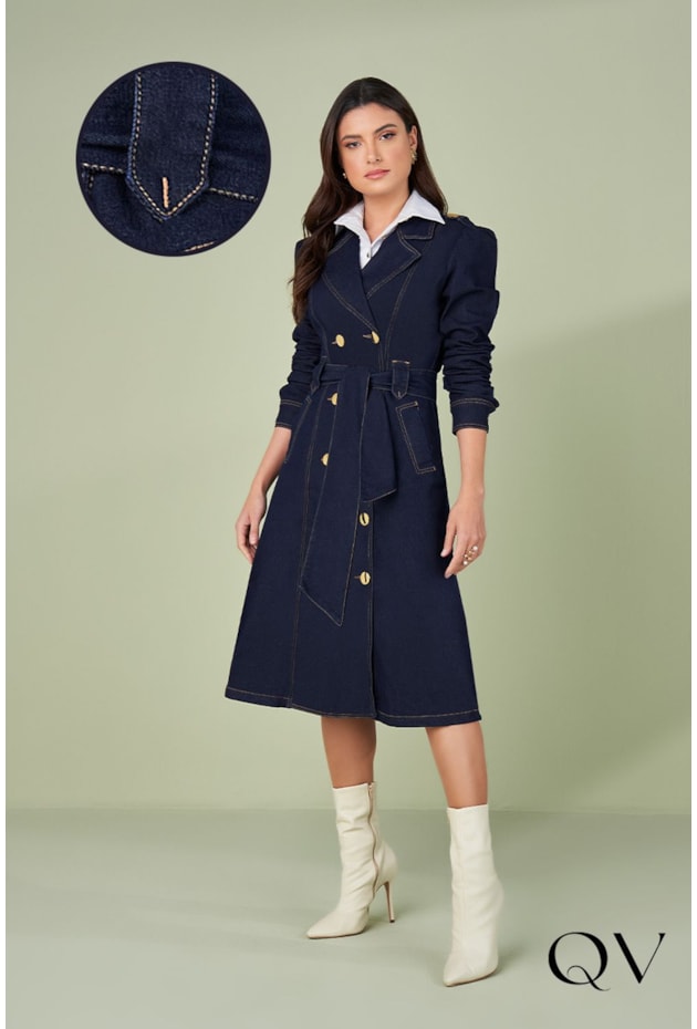 SOBRETUDO JEANS COM PESPONTOS MARINHO - TITANIUM JEANS SOBRETUDO JEANS COM PESPONTOS MARINHO - TITANIUM JEANS