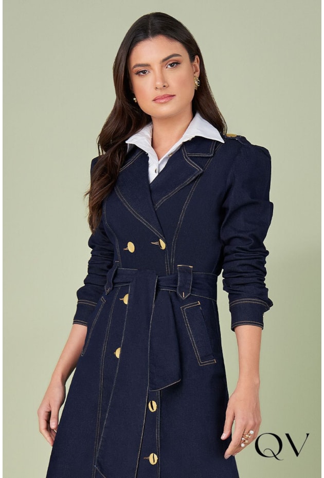 SOBRETUDO JEANS COM PESPONTOS MARINHO - TITANIUM JEANS SOBRETUDO JEANS COM PESPONTOS MARINHO - TITANIUM JEANS