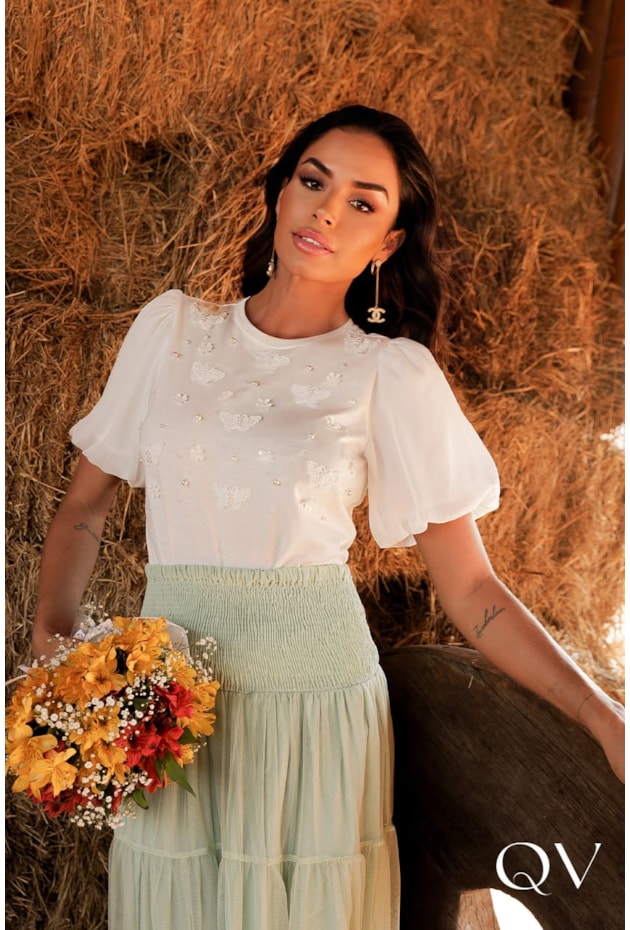 T-SHIRT BORDADO BORBOLETA OFF - LUZIA FAZZOLLI T-SHIRT BORDADO BORBOLETA OFF - LUZIA FAZZOLLI