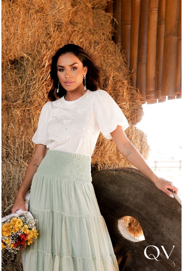 T-SHIRT BORDADO BORBOLETA OFF - LUZIA FAZZOLLI T-SHIRT BORDADO BORBOLETA OFF - LUZIA FAZZOLLI