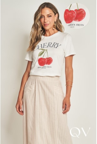 T-SHIRT CHERRY EM MEIA MALHA OFF WHITE - DOCE TRAMA T-SHIRT CHERRY EM MEIA MALHA OFF WHITE - DOCE TRAMA