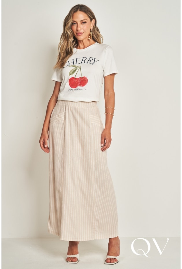 T-SHIRT CHERRY EM MEIA MALHA OFF WHITE - DOCE TRAMA