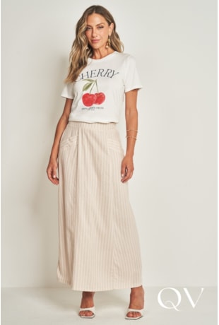 T-SHIRT CHERRY EM MEIA MALHA OFF WHITE - DOCE TRAMA